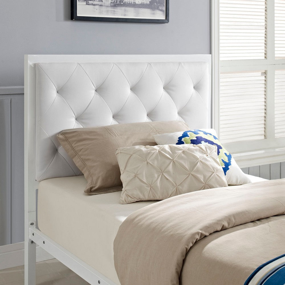 Modway Mia Tufted Faux Leather Twin Platform Bed Frame in White White MDY-MOD-5179-WHI-WHI-SET