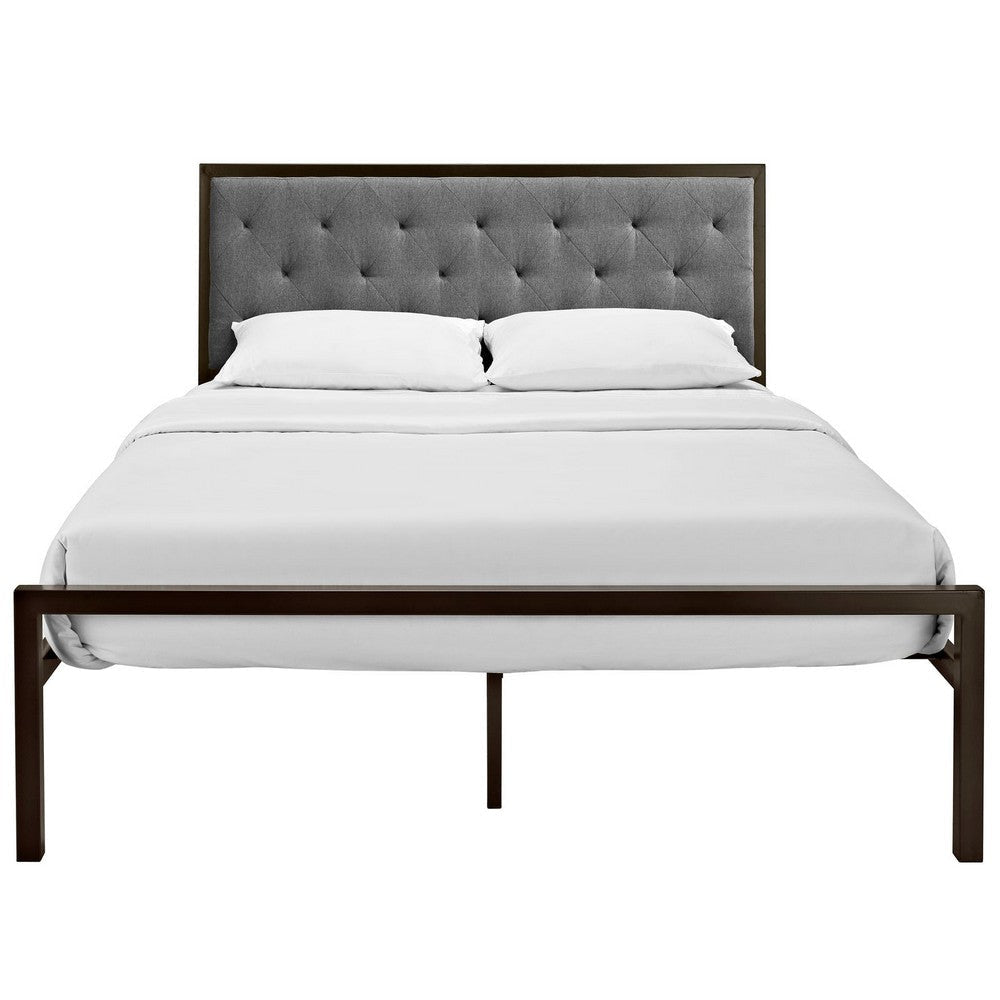 Modway Mia Upholstered Brown Beige Tufted Platform Bed with Metal Slat Support in Queen MDY-MOD-5182-BRN-GRY-SET