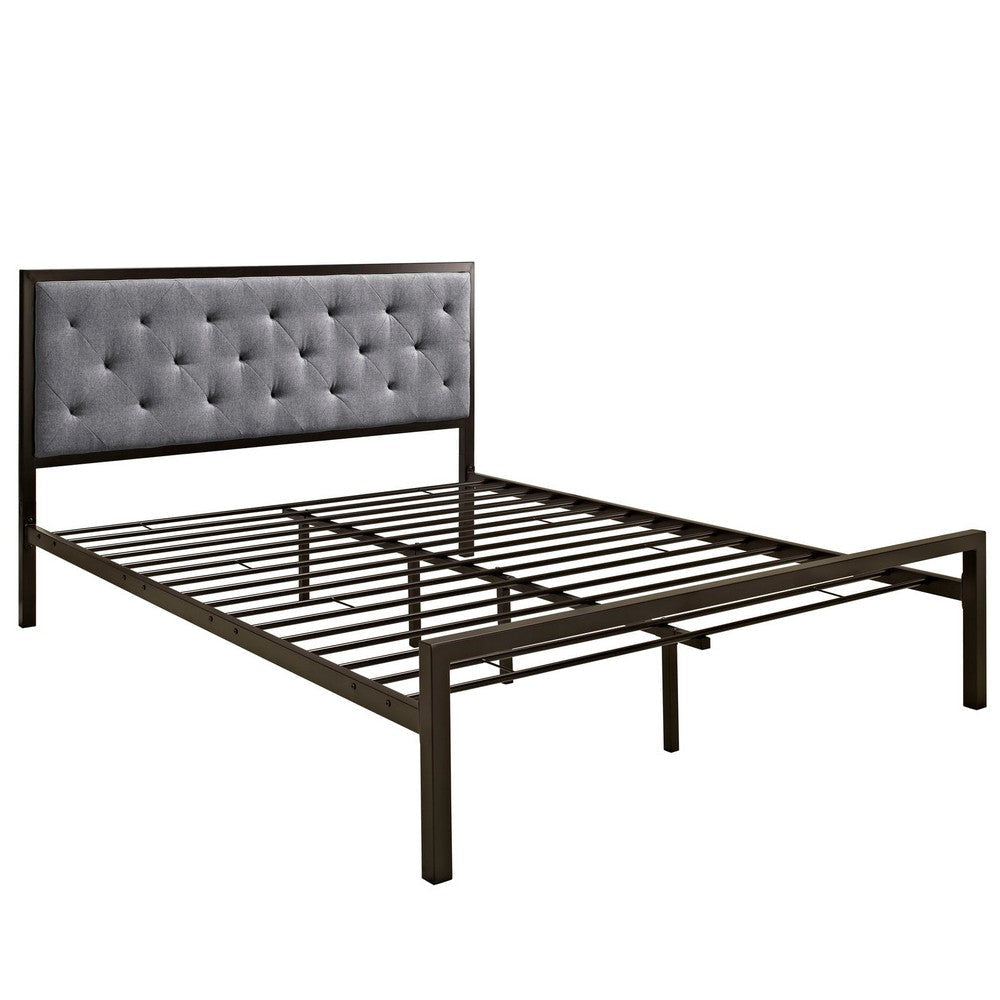 Modway Mia Upholstered Brown Beige Tufted Platform Bed with Metal Slat Support in Queen MDY-MOD-5182-BRN-GRY-SET