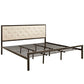 Modway Mia Upholstered Brown Beige Tufted Platform Bed With Metal Slat Support in King MDY-MOD-5184-BRN-BEI-SET