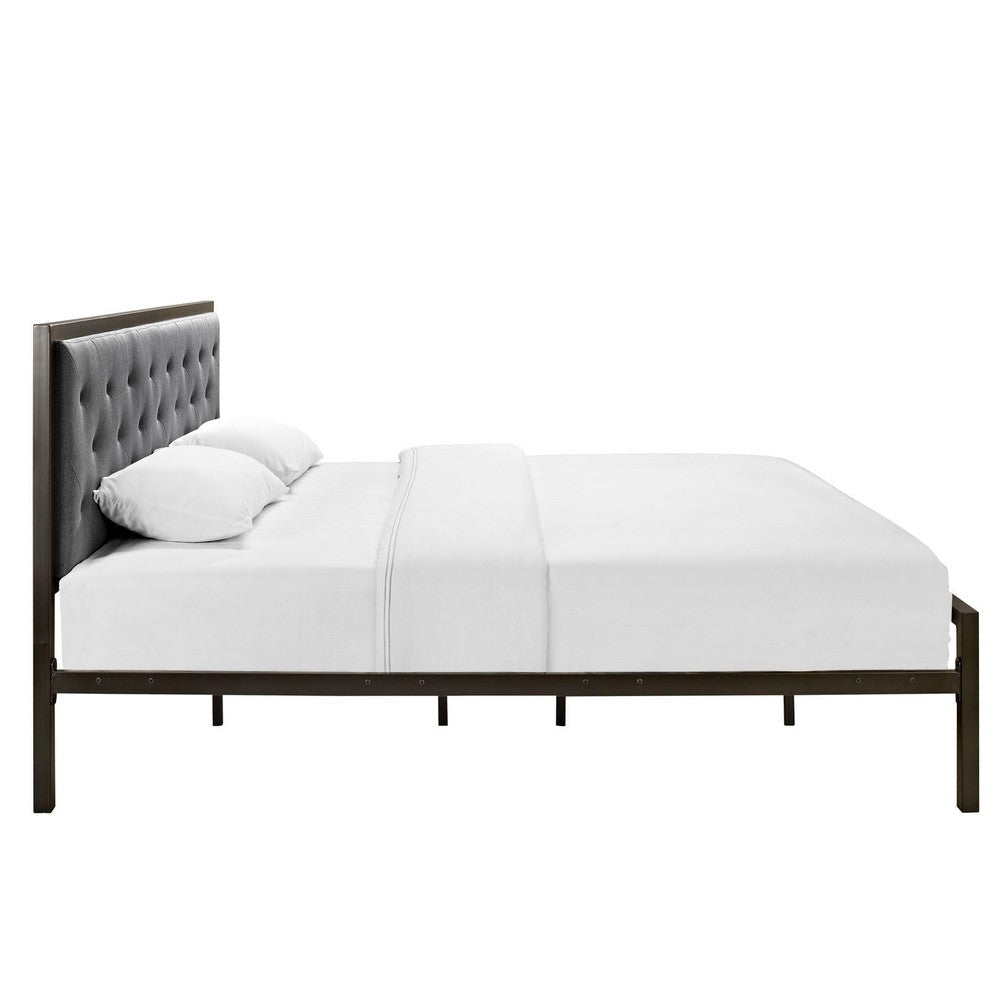 Modway Mia Upholstered Brown Gray Tufted Platform Bed With Metal Slat Support in King MDY-MOD-5184-BRN-GRY-SET