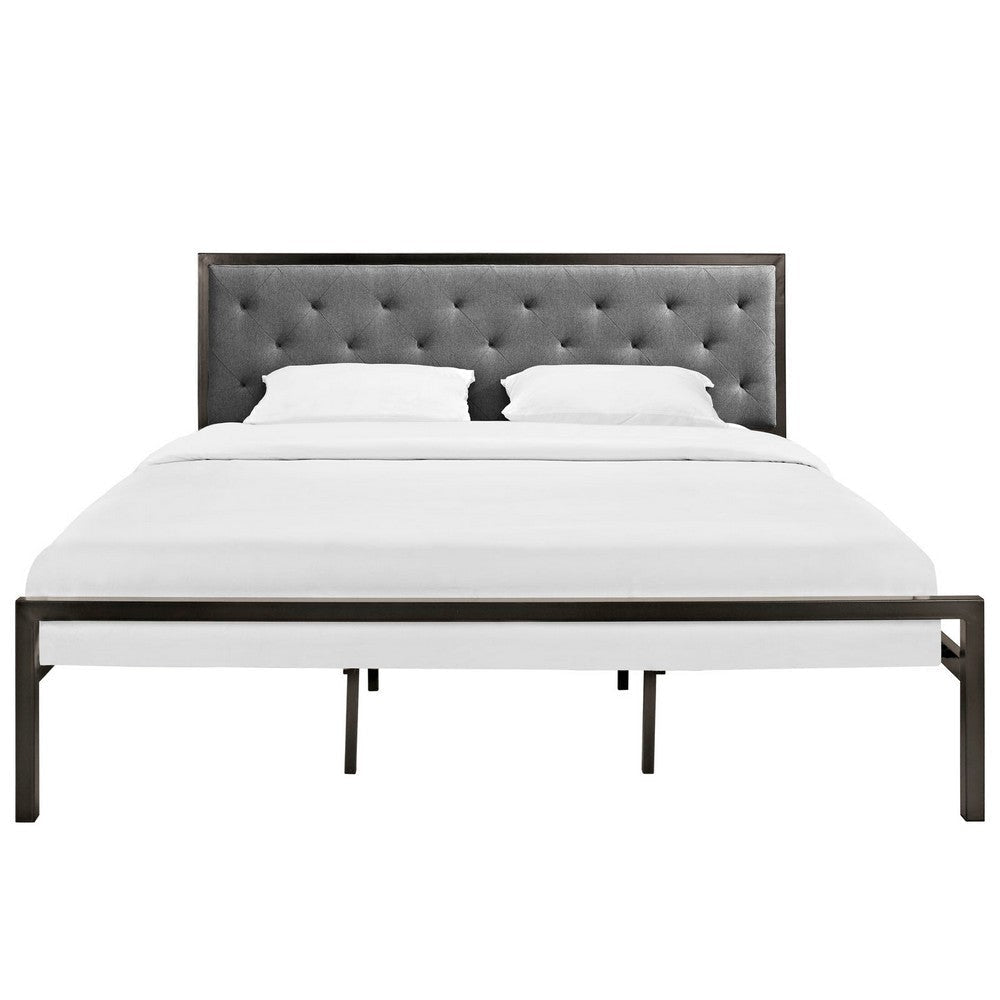 Modway Mia Upholstered Brown Gray Tufted Platform Bed With Metal Slat Support in King MDY-MOD-5184-BRN-GRY-SET