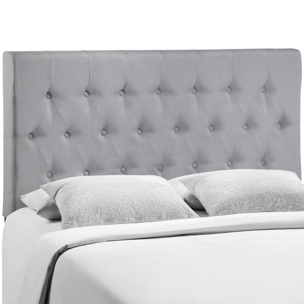 Modway Clique Tufted Button Diamond Pattern Linen Fabric Upholstered Full Headboard in Gray