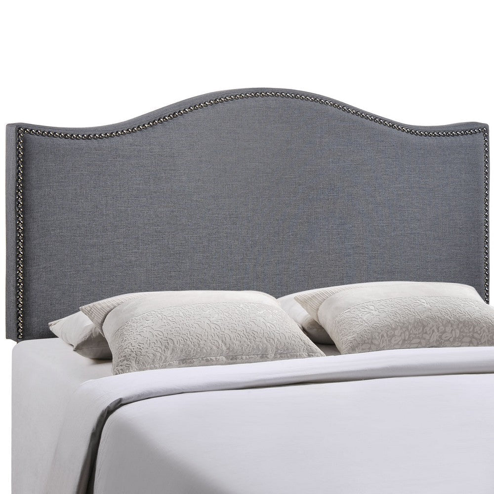 Modway Curl Linen Fabric Upholstered Queen Headboard with Nailhead Trim and Curved Shape in Smoke