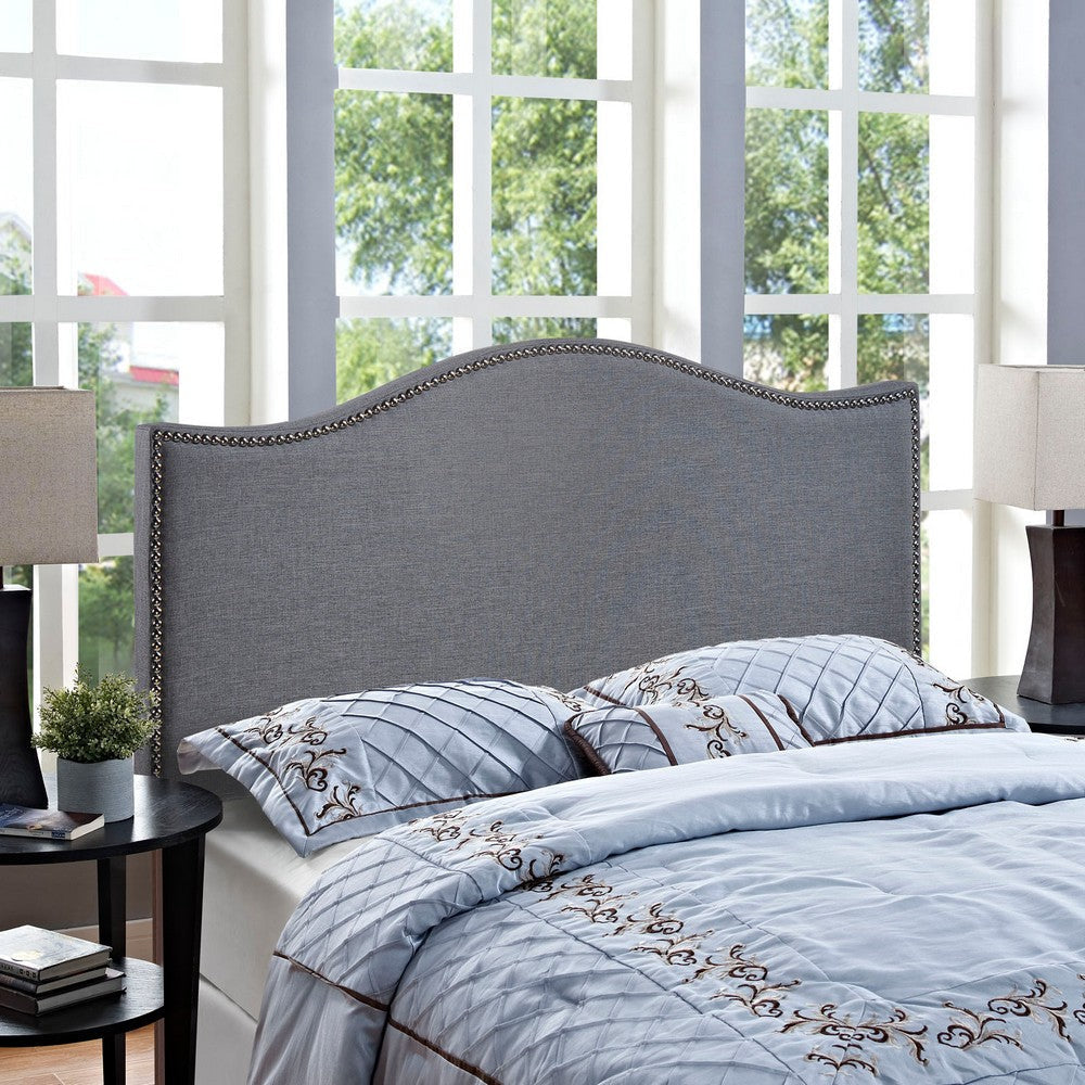 Smoke Curl Queen Nailhead Upholstered Headboard - No Shipping Charges MDY-MOD-5206-SMK