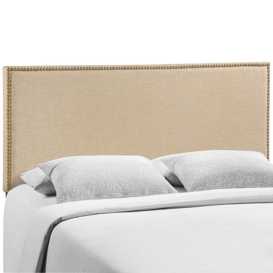 Modway Region Linen Fabric Upholstered Queen Headboard in Cafe with Nailhead Trim