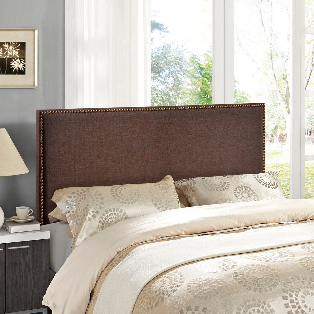 Modway Region Linen Fabric Upholstered Queen Headboard in Dark Brown with Nailhead Trim MDY-MOD-5215-DBR