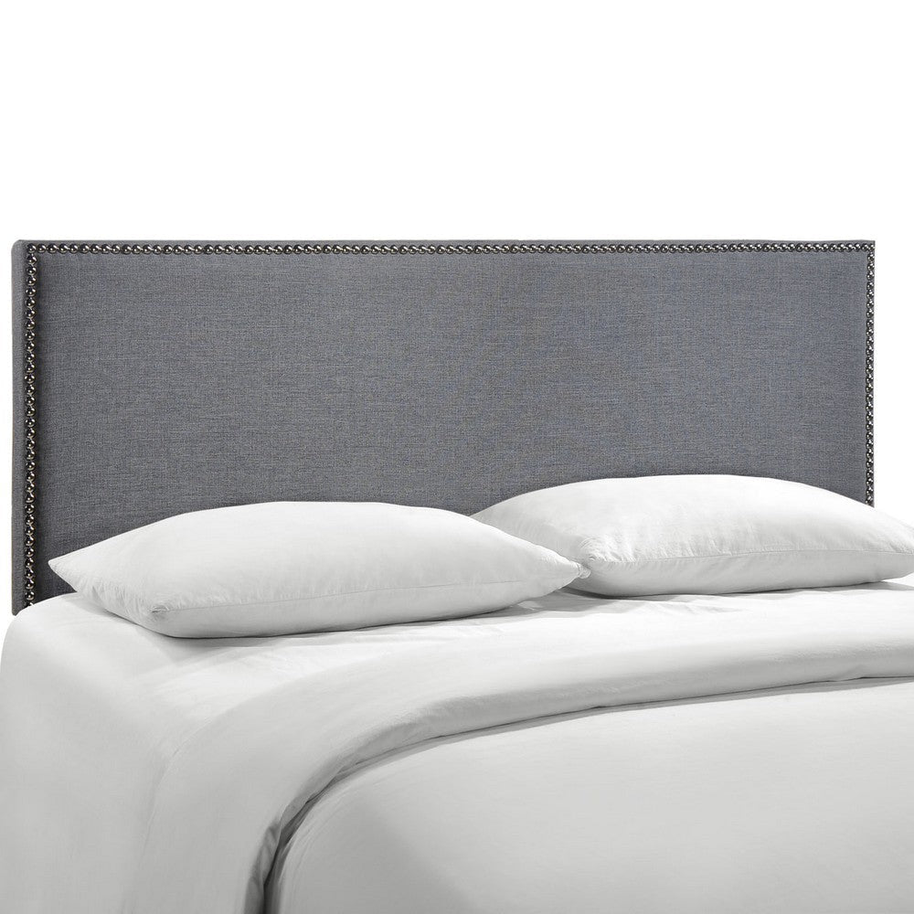 Modway Region Linen Fabric Upholstered Queen Headboard in Smoke with Nailhead Trim