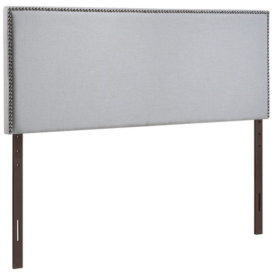 Modway Region Linen Fabric Upholstered Full Headboard in Gray with Nailhead Trim