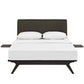 Modway Tracy Mid-Century Modern Wood Platform Queen Bed with Two Nightstands in Cappuccino Brown MDY-MOD-5257-CAP-BRN-SET