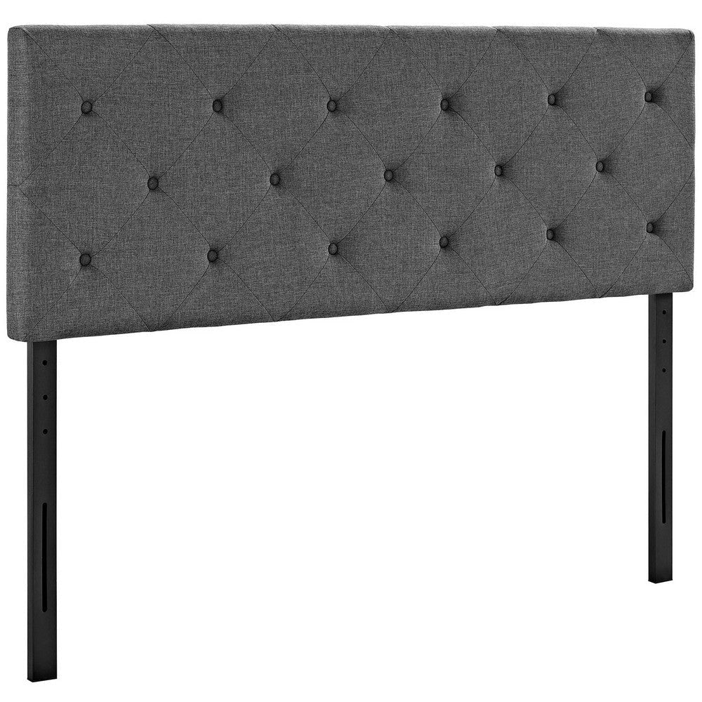 Modway Terisa Tufted Button Diamond Pattern Linen Fabric Upholstered King Headboard in Gray