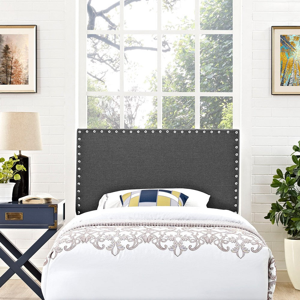 Modway MOD-5382 Phoebe Linen Fabric Upholstered Twin Headboard in Gray with Nailhead Trim