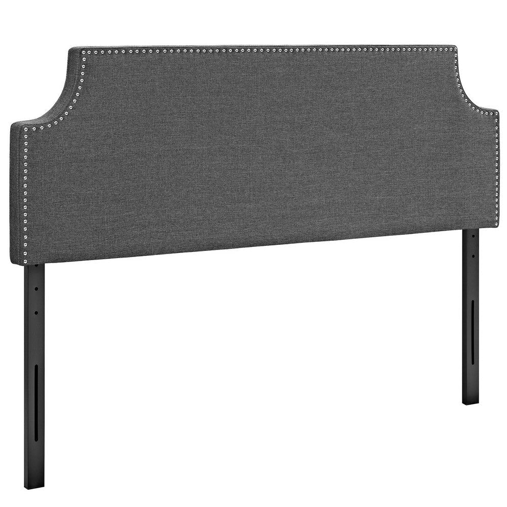 Modway Laura Linen Fabric Upholstered Full Size Headboard with Nailhead Trim in Gray