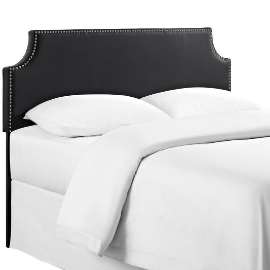 Modway Laura Vegan Leather Upholstered Queen Size Headboard with Nailhead Trim in Black