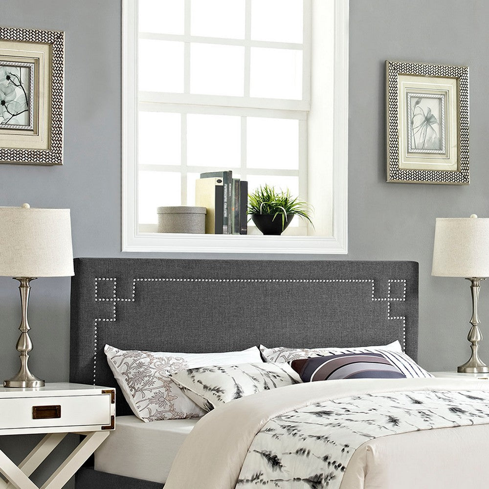 Modway Josie Linen Fabric Upholstered Gray Headboard in Gray with Nailhead Accents