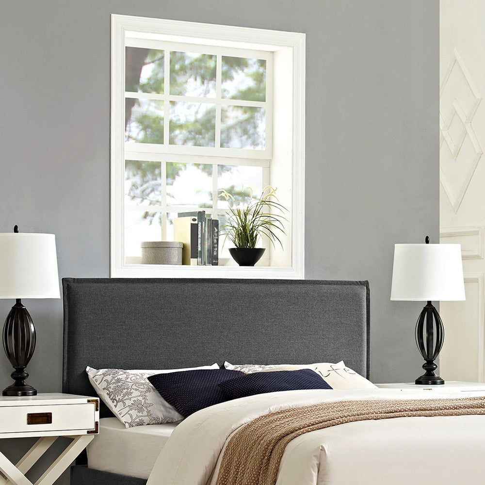 Modway Camille Linen Fabric Upholstered Full Headboard in Gray with French Piping