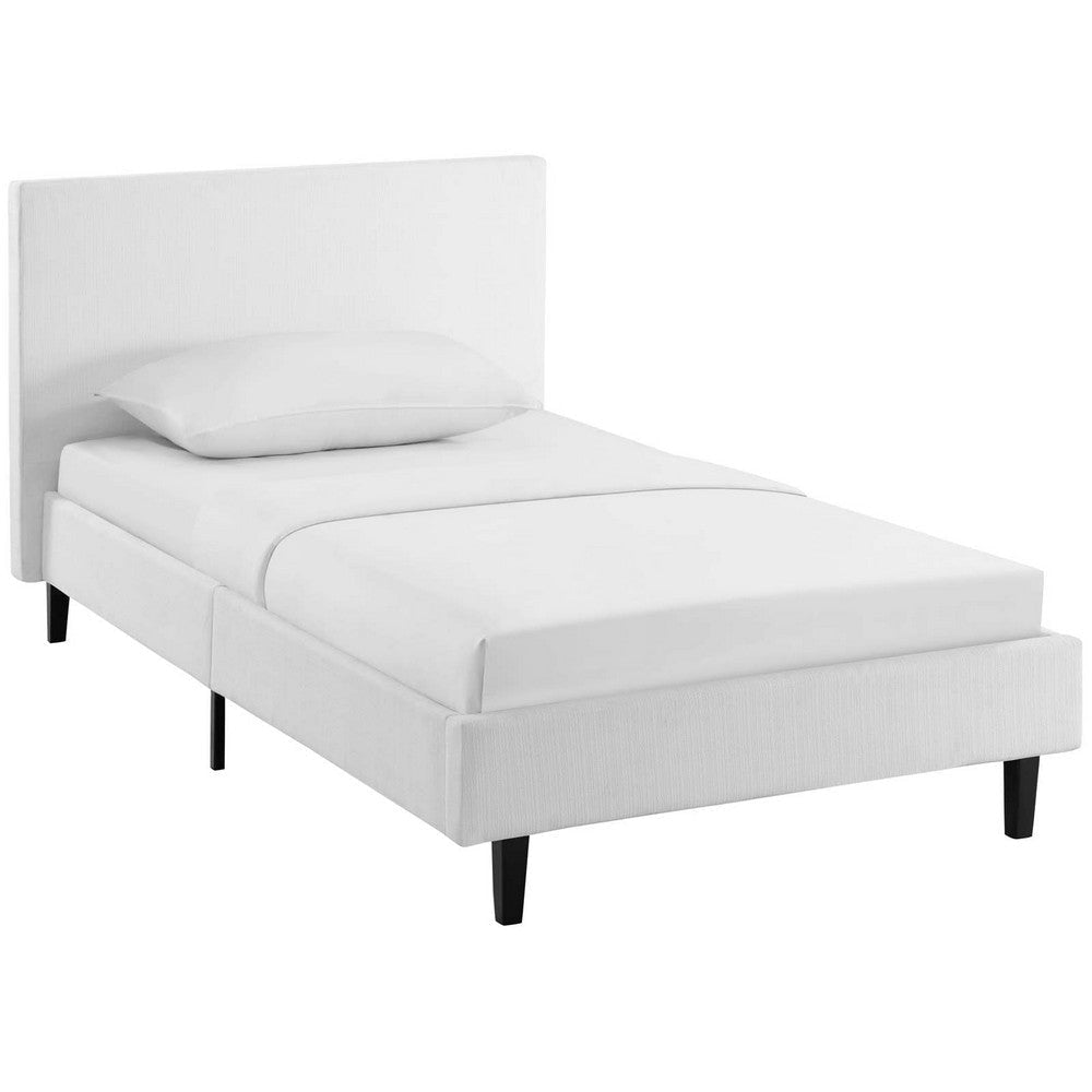 Modway Anya Upholstered White Twin Platform Bed with Wood Slat Support