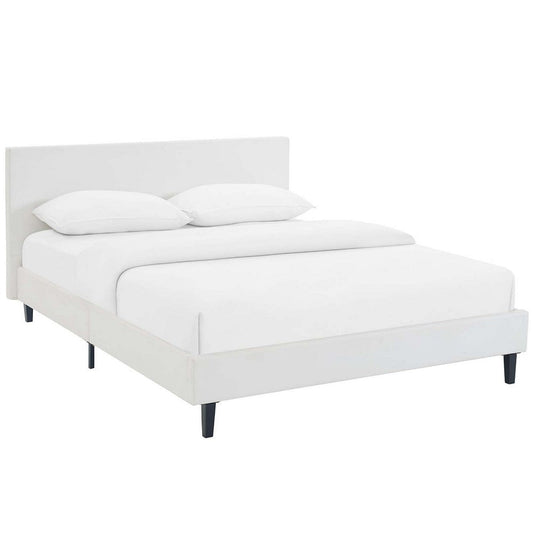 Modway Anya Upholstered White Faux Leather Full Platform Bed with Wood Slat Support