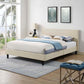 Modway Anya Upholstered Beige Full Platform Bed with Wood Slat Support