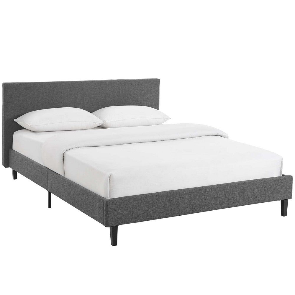 Modway Anya Upholstered Gray Full Platform Bed with Wood Slat Support