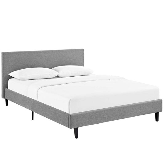 Modway Anya Upholstered Light Gray Full Platform Bed with Wood Slat Support