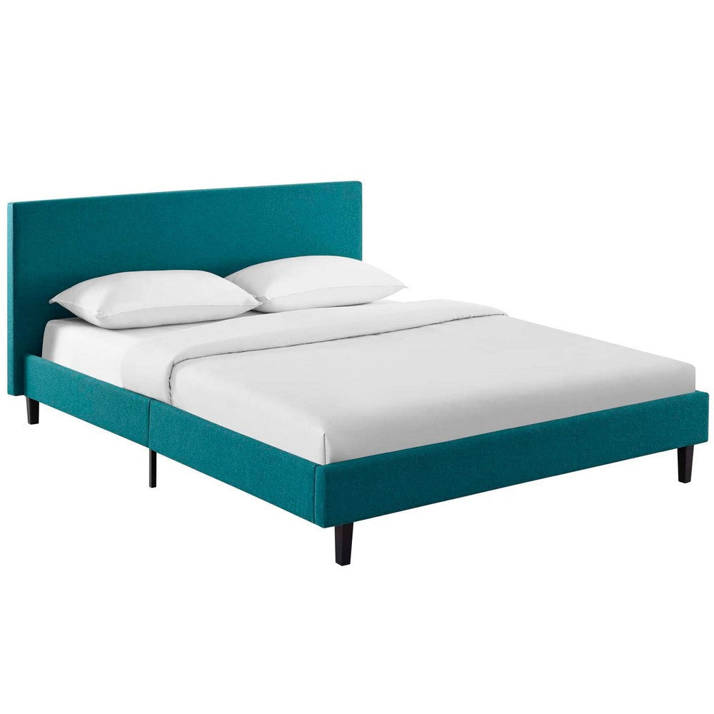 Modway Anya Upholstered Teal Full Platform Bed with Wood Slat Support