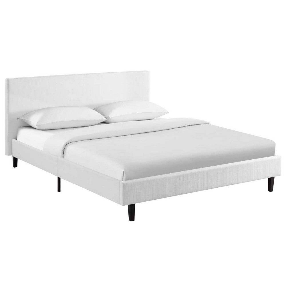 Modway Anya Upholstered White Platform Bed with Wood Slat Support in Queen