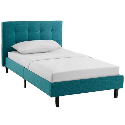 Modway Linnea Upholstered Teal Twin Platform Bed with Wood Slat Support