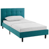 Modway Linnea Upholstered Teal Twin Platform Bed with Wood Slat Support