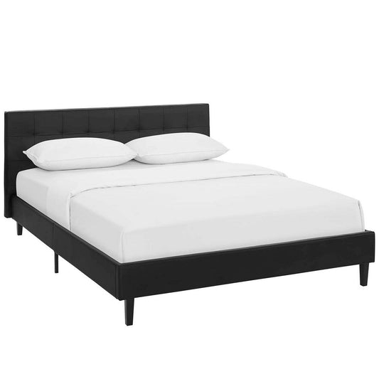 Modway Linnea Upholstered Black Faux Leather Full Platform Bed with Wood Slat Support