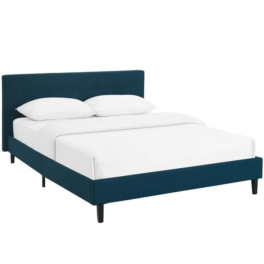 Modway Linnea Upholstered Azure Full Platform Bed with Wood Slat Support