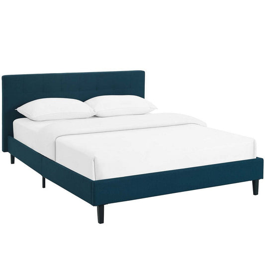 Modway Linnea Upholstered Azure Full Platform Bed with Wood Slat Support