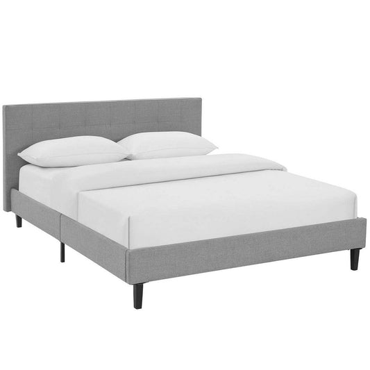 Modway Linnea Upholstered Light Gray Full Platform Bed with Wood Slat Support