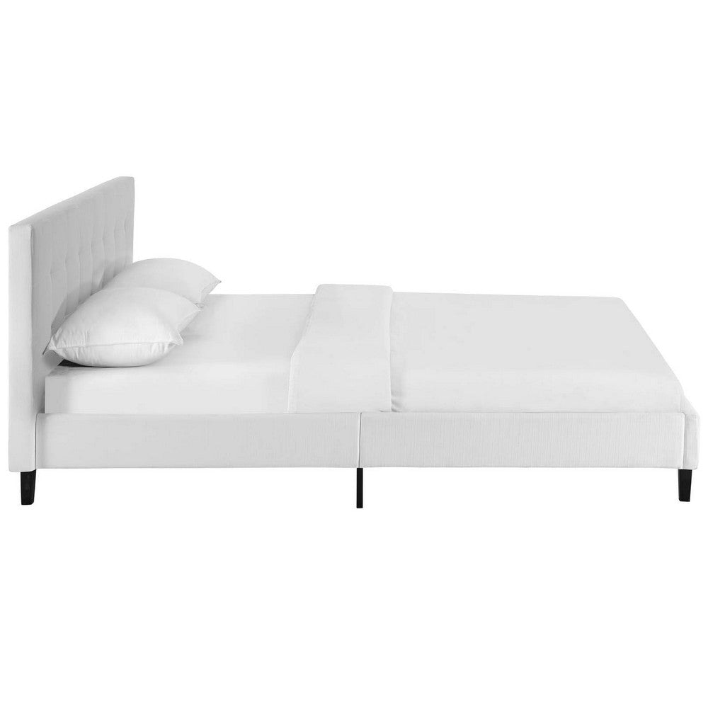 Modway Linnea Upholstered White Full Platform Bed with Wood Slat Support MDY-MOD-5424-WHI