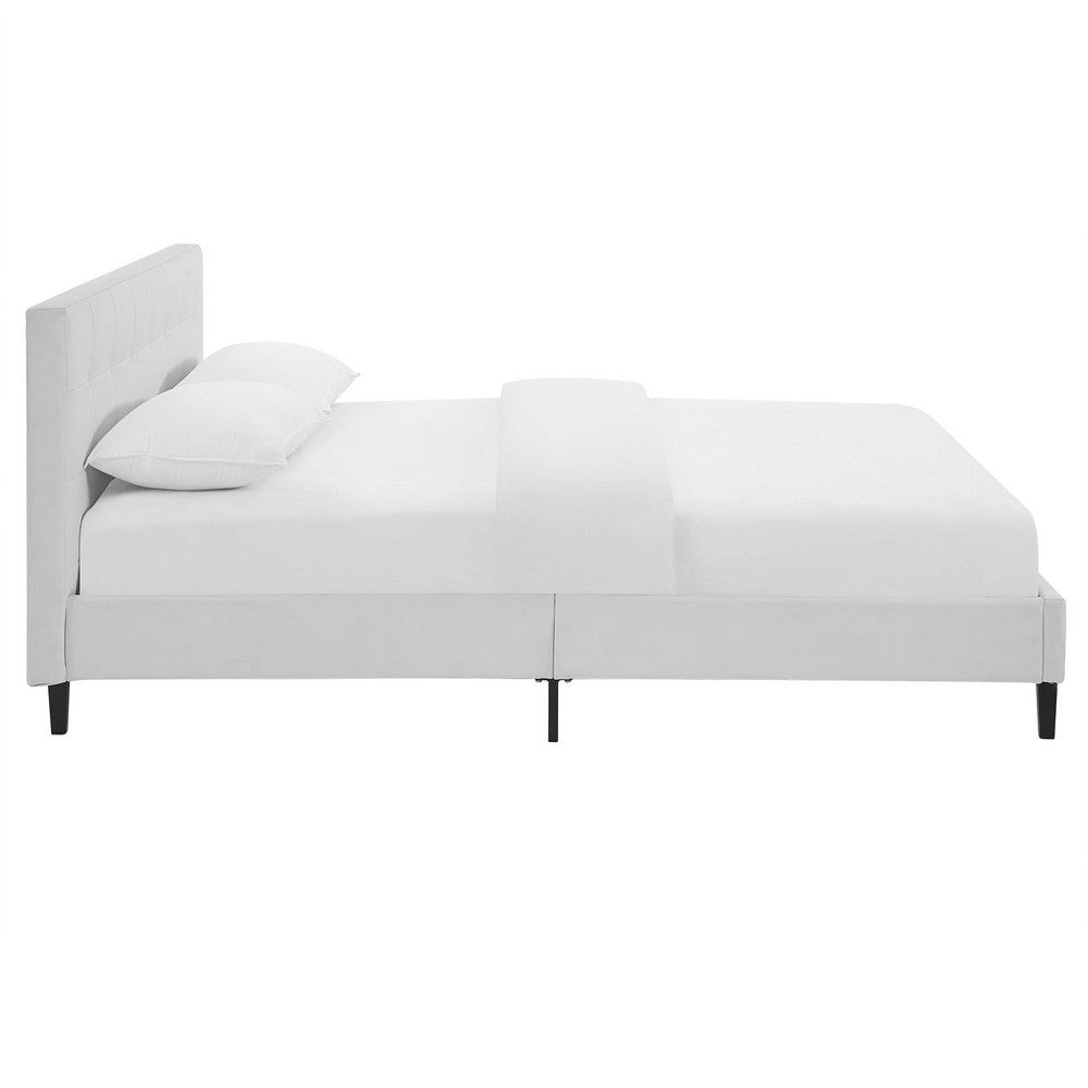 Modway Linnea Upholstered White Faux Leather Queen Platform Bed with Wood Slat Support