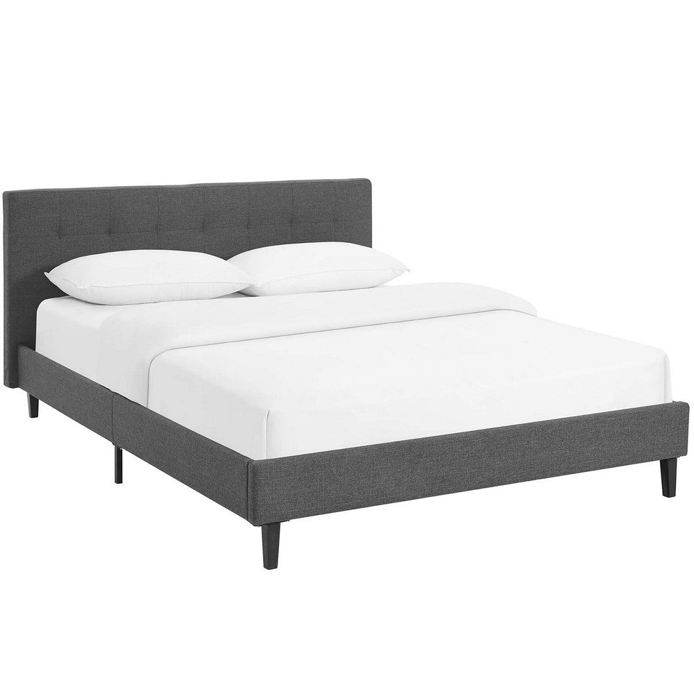 Modway Linnea Upholstered Gray Queen Platform Bed with Wood Slat Support