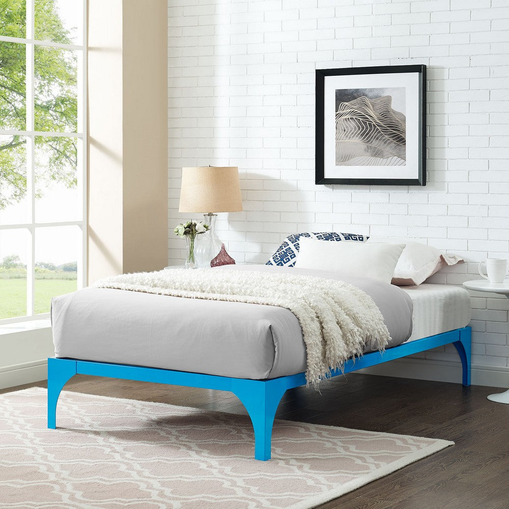 Modway Ollie Steel Modern Twin Platform Bed Frame Mattress Foundation with Slat Support in Light Blue