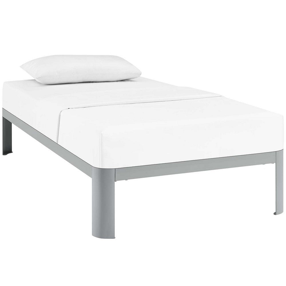 Modway Corinne Steel Modern Mattress Foundation Twin Bed Frame with Wood Slat Support in Gray