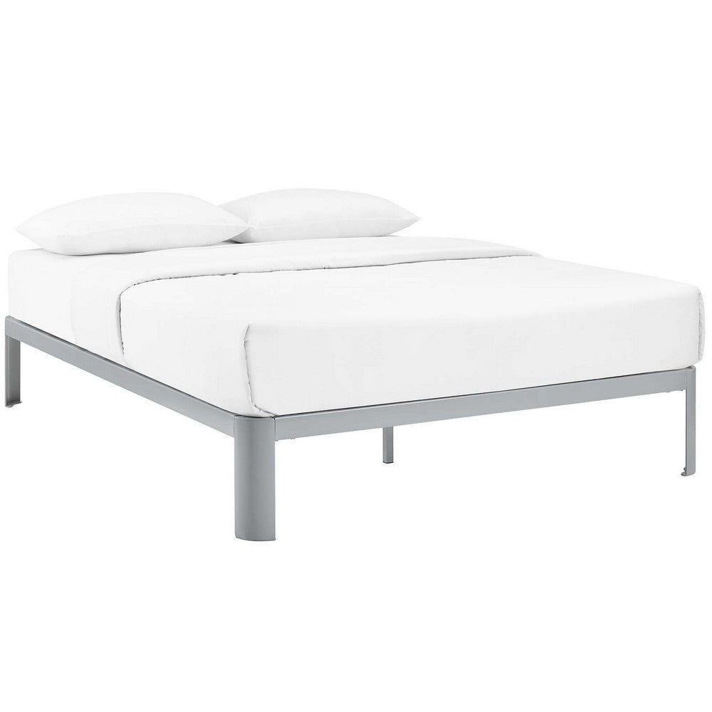 Modway Corinne Steel Modern Mattress Foundation Full Bed Frame with Wood Slat Support in Gray