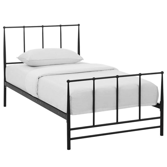 Modway Estate Steel Metal Twin Platform Bed With Metal Slat Support in Brown