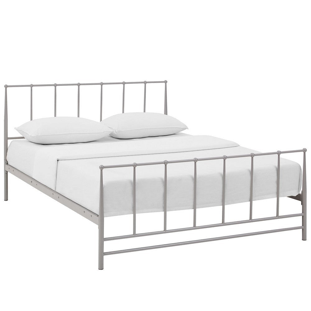 Modway Estate Steel Metal Queen Platform Bed With Metal Slat Support in Gray