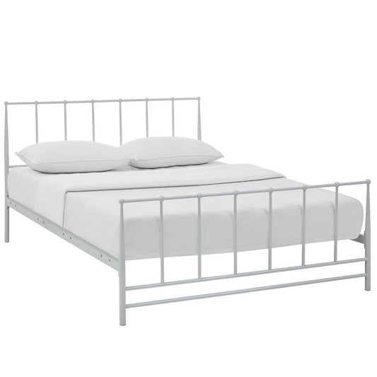 Modway Estate Steel Metal Queen Platform Bed With Metal Slat Support in White