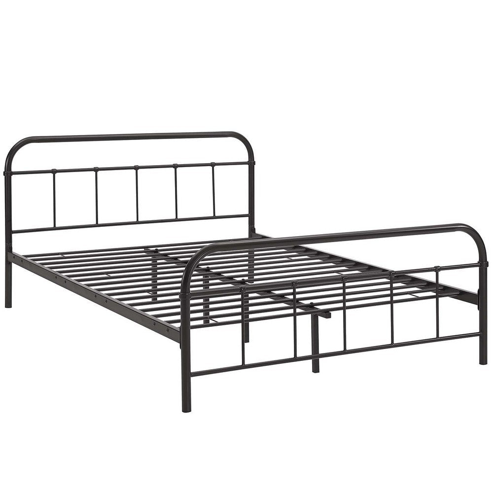 Modway Maisie Steel Metal Farmhouse Platform Queen Bed Frame With Headboard In Brown MDY-MOD-5533-BRN-SET