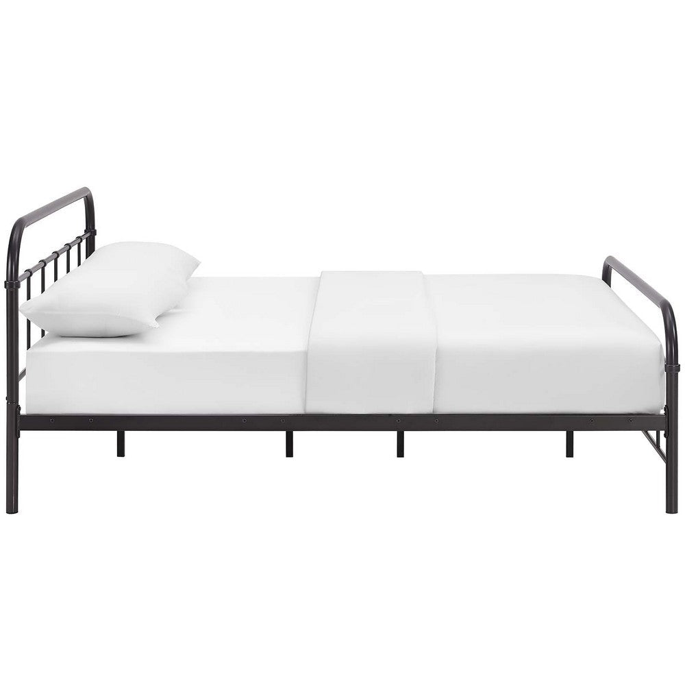 Modway Maisie Steel Metal Farmhouse Platform Queen Bed Frame With Headboard In Brown MDY-MOD-5533-BRN-SET