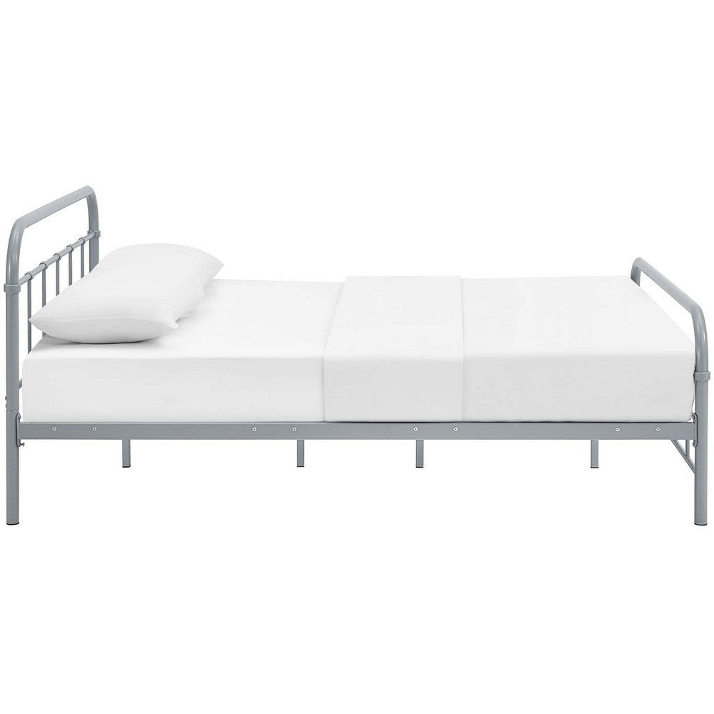 Modway Maisie Steel Metal Farmhouse Platform Queen Bed Frame With Headboard In Gray MDY-MOD-5533-GRY-SET