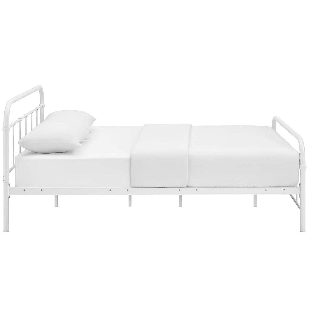 Modway Maisie Steel Metal Farmhouse Platform Queen Bed Frame With Headboard In White MDY-MOD-5533-WHI-SET