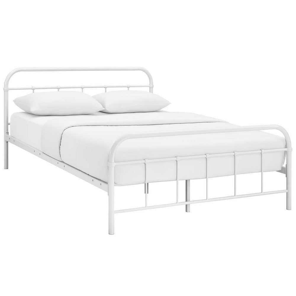 Modway Maisie Steel Metal Farmhouse Platform Queen Bed Frame With Headboard In White