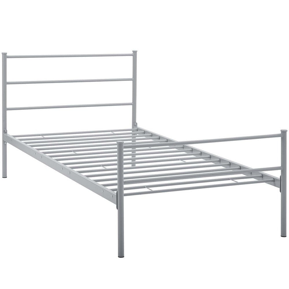 Modway Alina Platform Stainless Steel Metal Twin Size Bed Frame With Headboard in Gray MDY-MOD-5551-GRY-SET