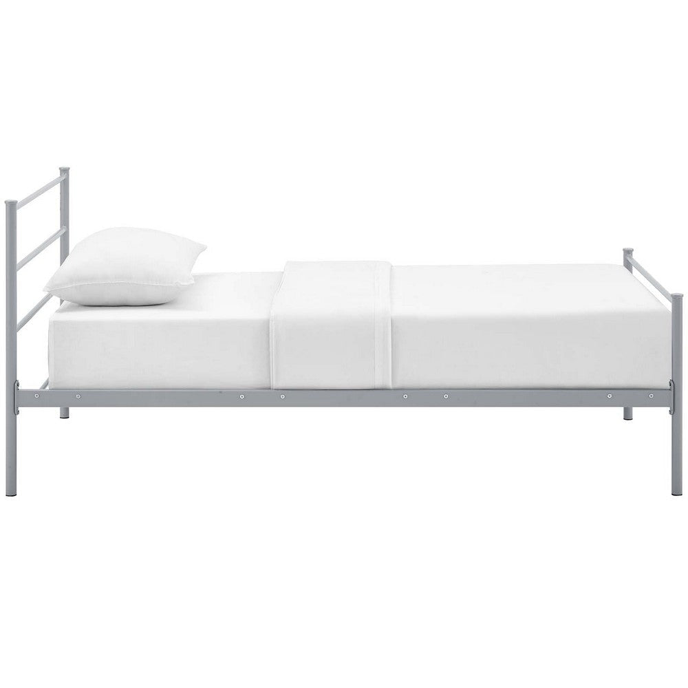 Modway Alina Platform Stainless Steel Metal Twin Size Bed Frame With Headboard in Gray MDY-MOD-5551-GRY-SET