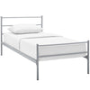 Modway Alina Platform Stainless Steel Metal Twin Size Bed Frame With Headboard in Gray